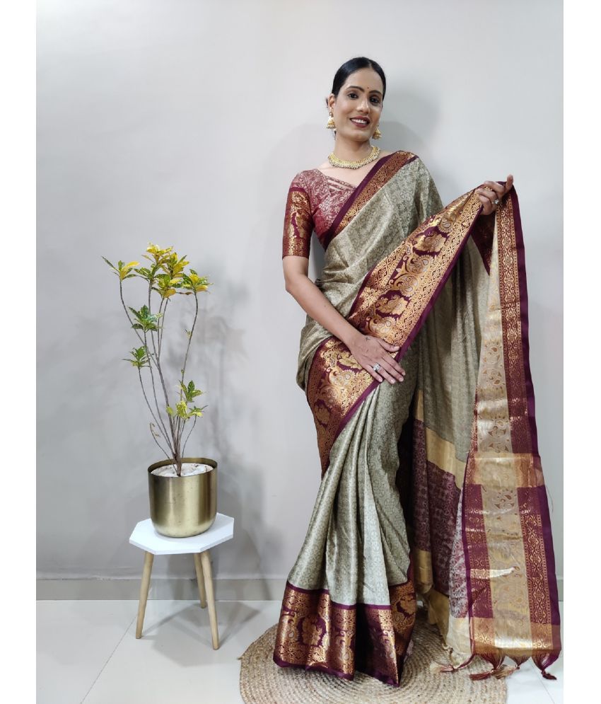     			Apnisha Banarasi Silk Embellished Saree With Blouse Piece - Brown ( Pack of 1 )
