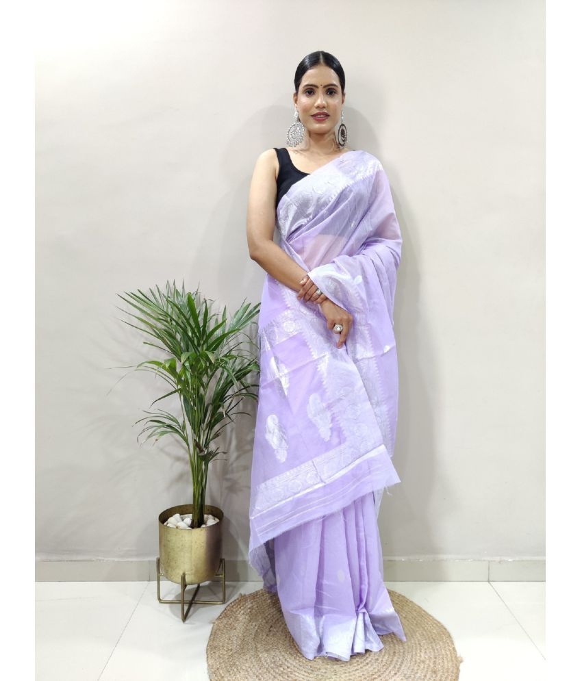     			Apnisha Banarasi Silk Embellished Saree With Blouse Piece - Lavender ( Pack of 1 )