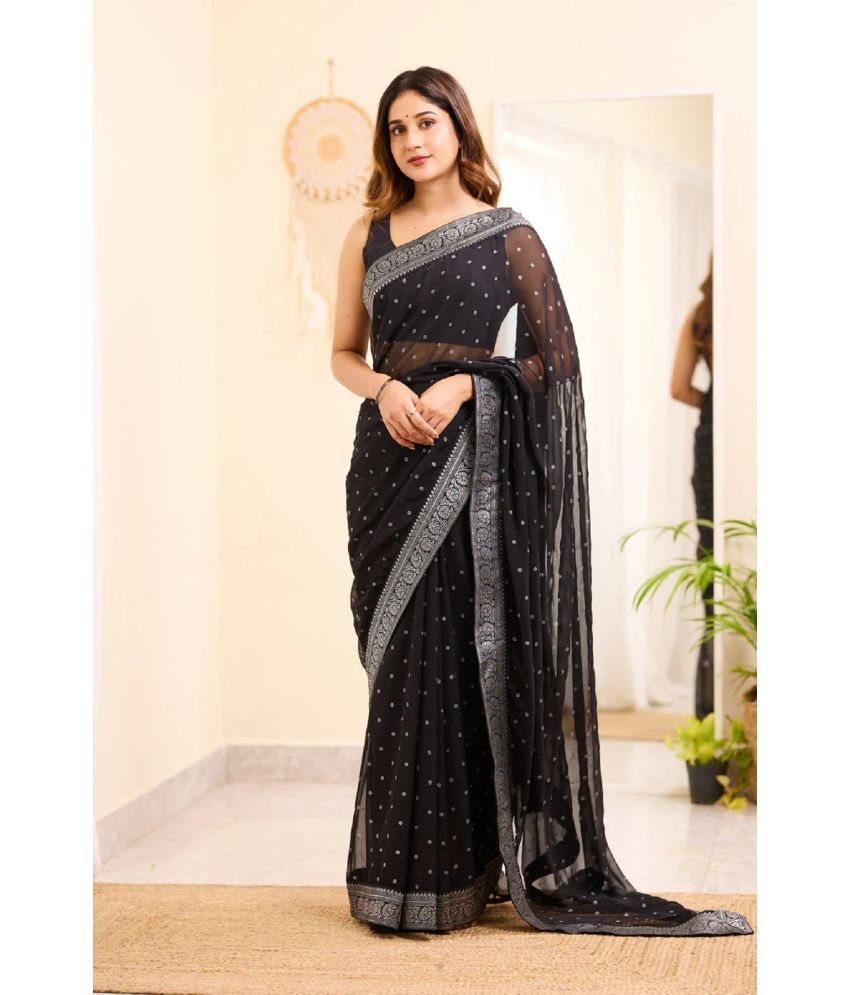     			Apnisha Banarasi Silk Embellished Saree With Blouse Piece - Black ( Pack of 1 )