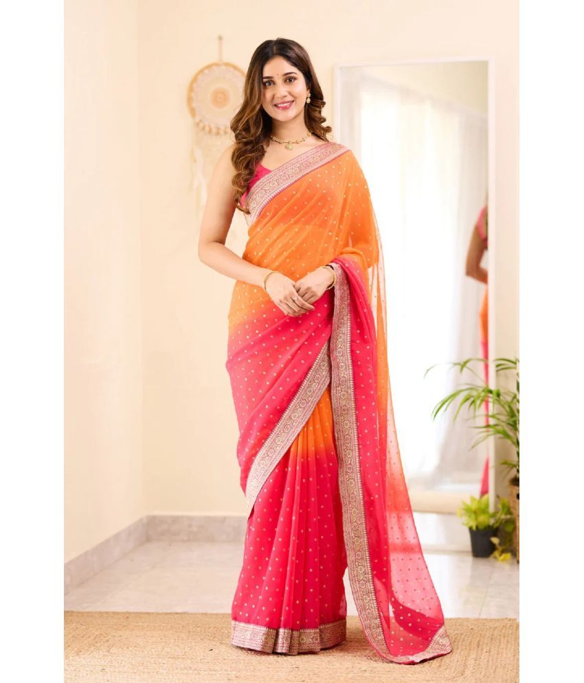     			Apnisha Banarasi Silk Embellished Saree With Blouse Piece - Orange ( Pack of 1 )