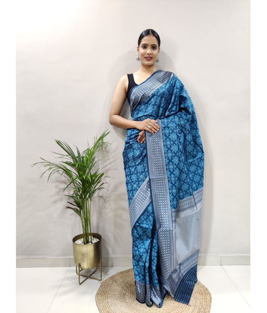     			Apnisha Banarasi Silk Embellished Saree With Blouse Piece - Blue ( Pack of 1 )