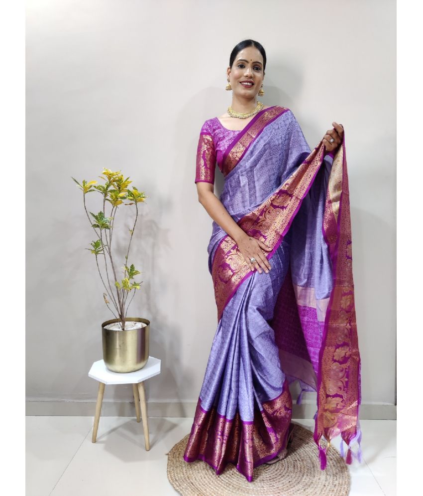     			Apnisha Banarasi Silk Embellished Saree With Blouse Piece - Lavender ( Pack of 1 )