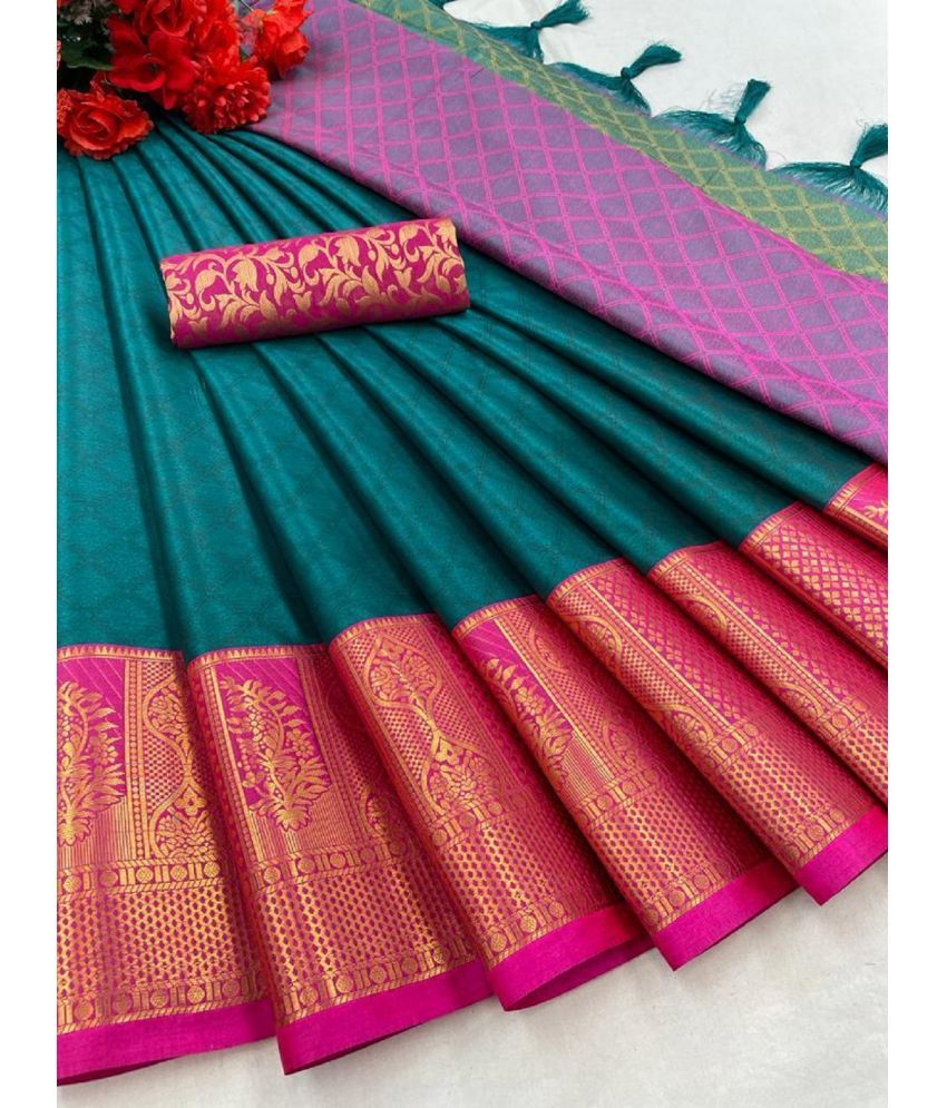     			Apnisha Cotton Silk Embellished Saree With Blouse Piece - Rama ( Pack of 1 )