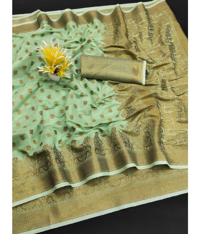     			Apnisha Silk Blend Embellished Saree With Blouse Piece - Light Green ( Pack of 1 )