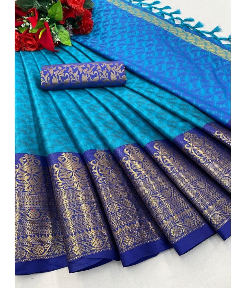     			Apnisha Silk Blend Embellished Saree With Blouse Piece - SkyBlue ( Pack of 1 )