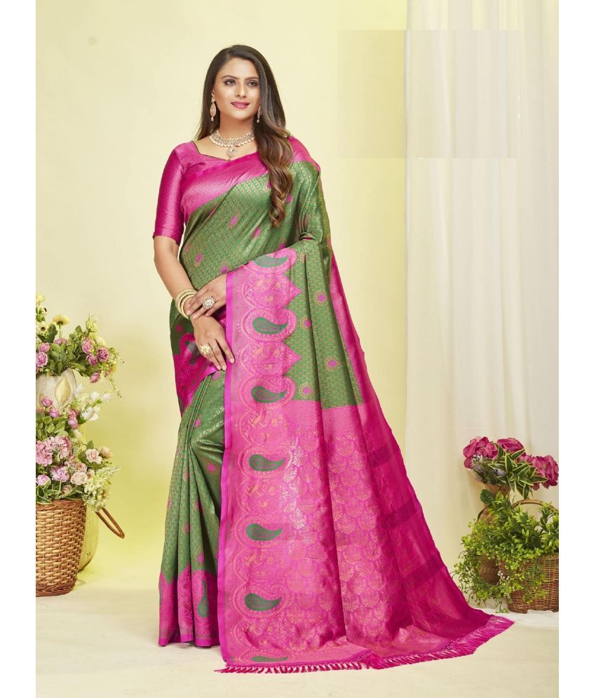     			Apnisha Silk Blend Embellished Saree With Blouse Piece - Multicolor ( Pack of 1 )