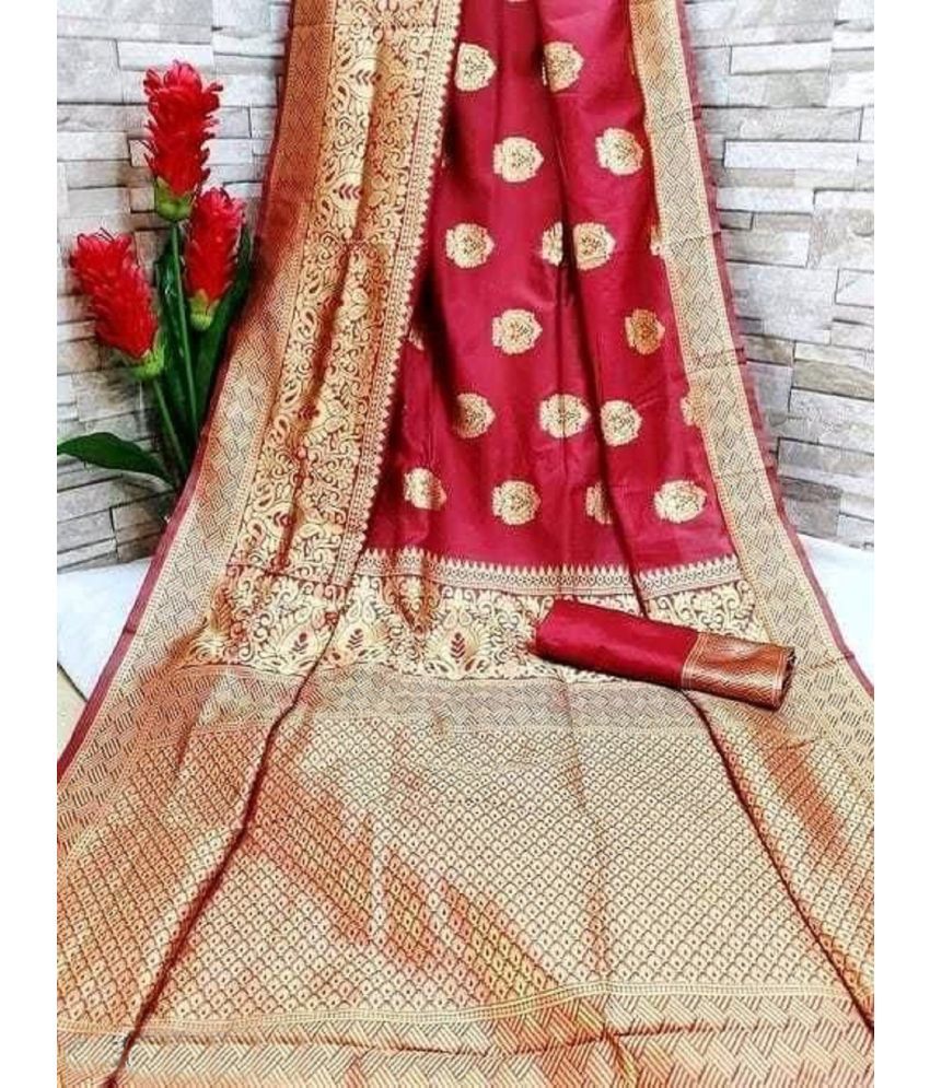     			Gazal Fashions Banarasi Silk Embellished Saree With Blouse Piece - Red ( Pack of 1 )