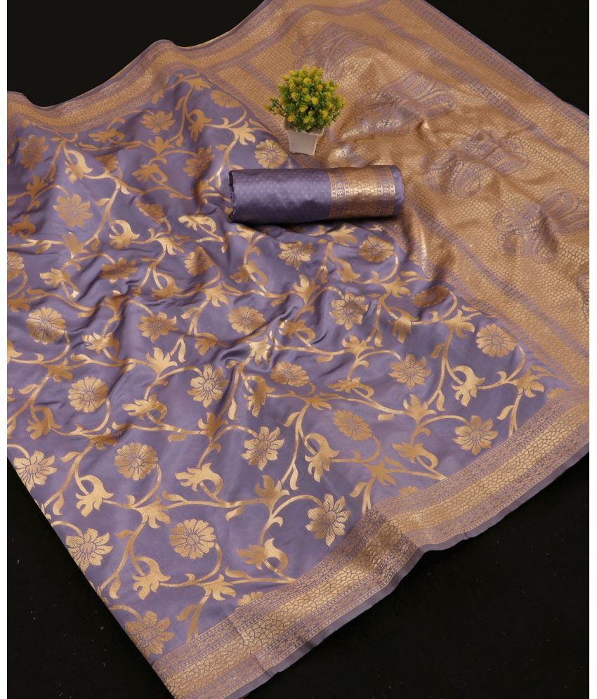     			Gazal Fashions Banarasi Silk Embellished Saree With Blouse Piece - Lavender ( Pack of 1 )