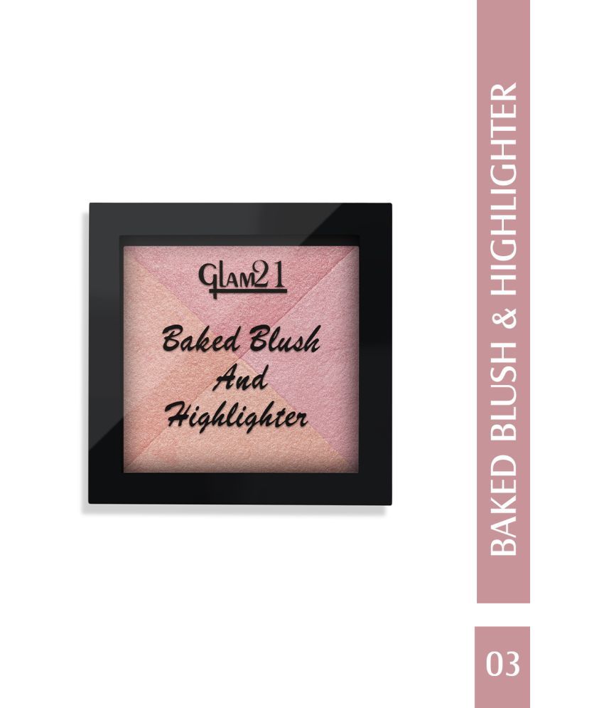     			Glam21 Baked Blush & Highlighter Sun Kissed Shimmery Look For Glowing Skin Light Weight 7gm Shade-03