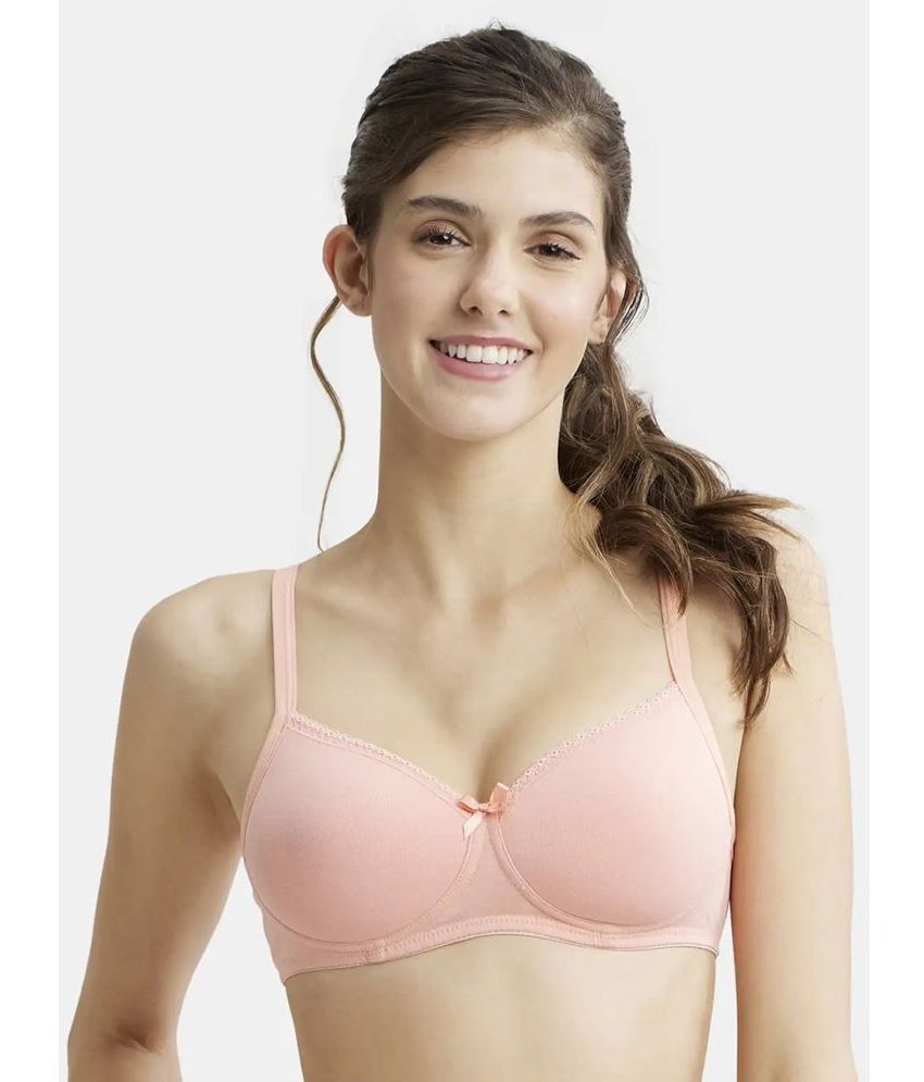     			Jockey 1723 Wirefree Padded Super Combed Cotton Elastane Lace Styling T-Shirt Bra-Candlelight Peach