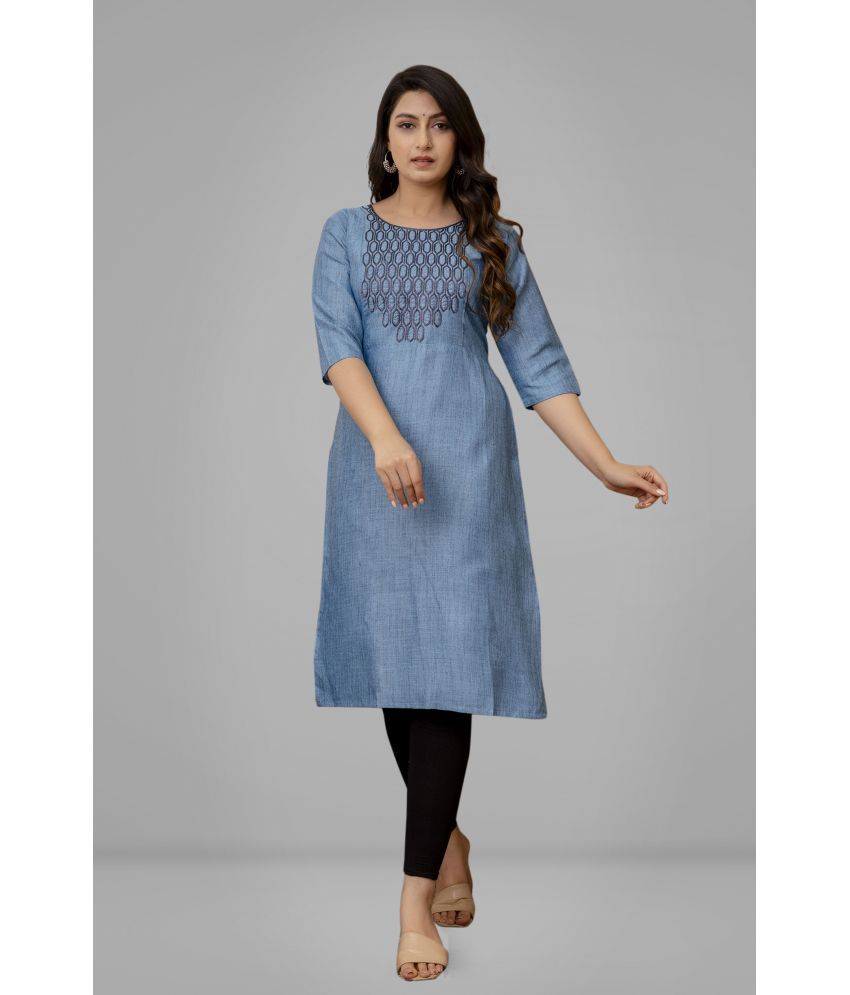     			Parastri Cotton Embroidered Straight Women's Kurti - Blue ( Pack of 1 )