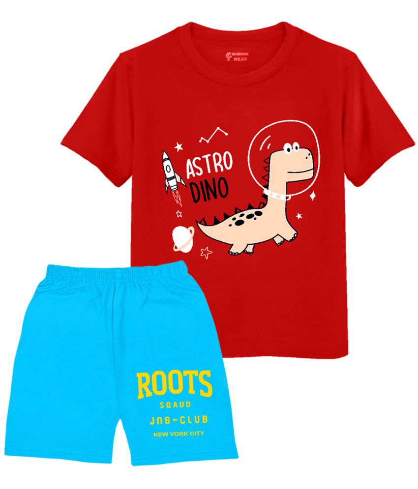     			SILVER FANG Red Cotton Boys T-Shirt & Shorts ( Pack of 1 )