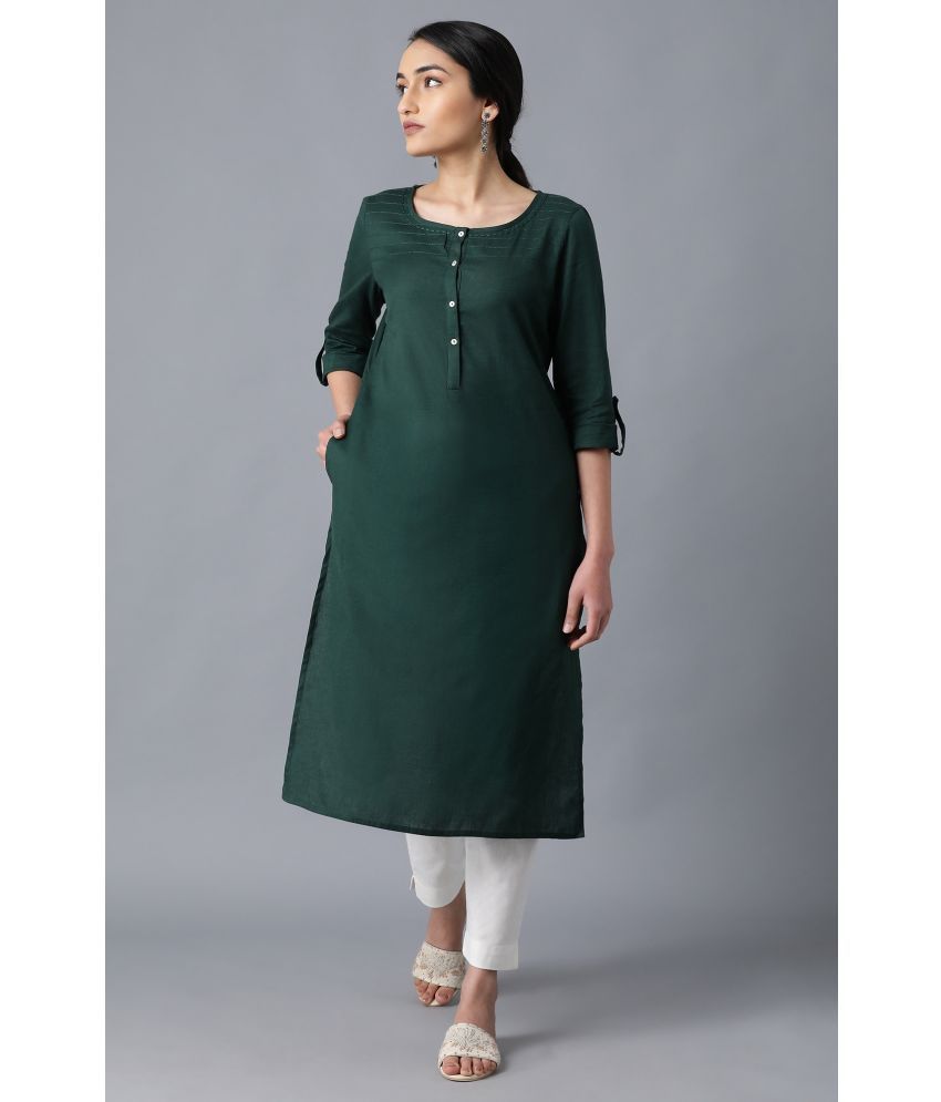     			W Cotton Blend Solid Straight Women's Kurti - Green ( Pack of 1 )