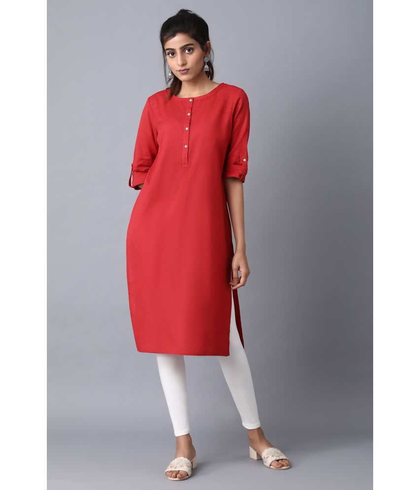     			W Cotton Blend Solid Straight Women's Kurti - Red ( Pack of 1 )