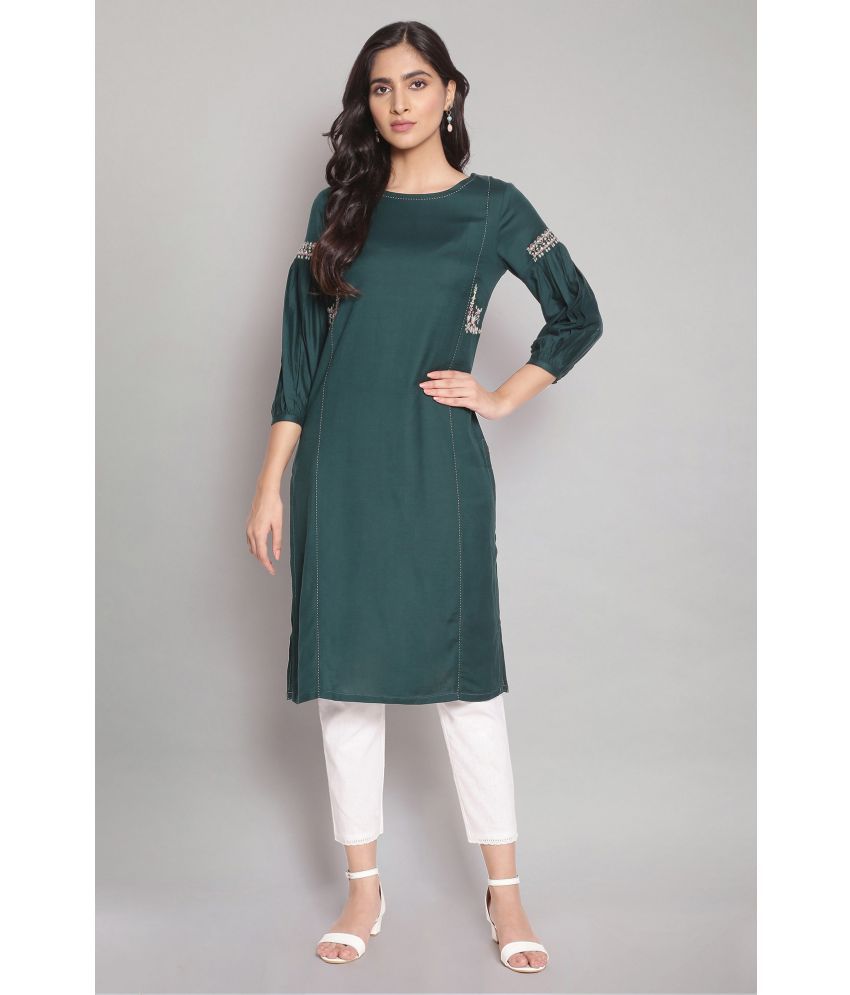     			W Rayon Solid Straight Women's Kurti - Green ( Pack of 1 )