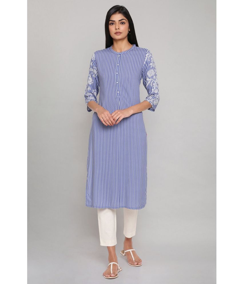     			W Viscose Striped Straight Women's Kurti - Blue ( Pack of 1 )