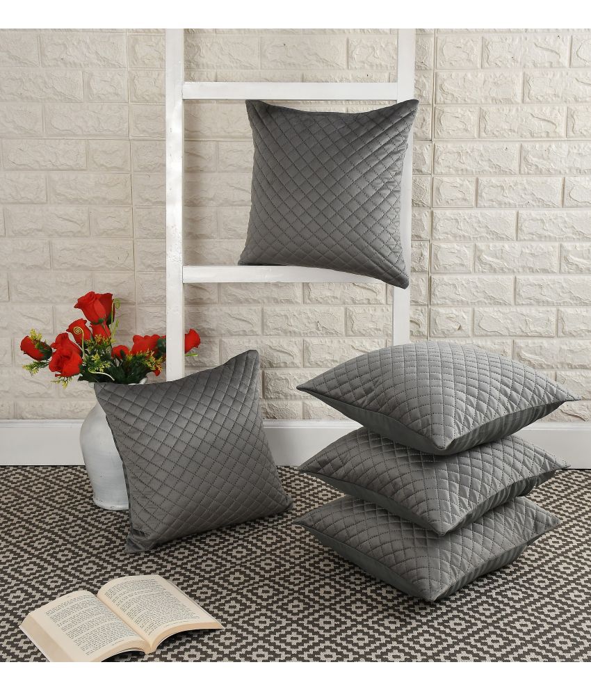     			WISEHOME Set of 5 Velvet Small Checks Rectangular Cushion Cover (40X40)cm - Gray