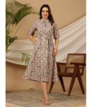 Juniper Cotton Printed Midi Women's Fit & Flare Dress - Beige ( Pack of 1 )