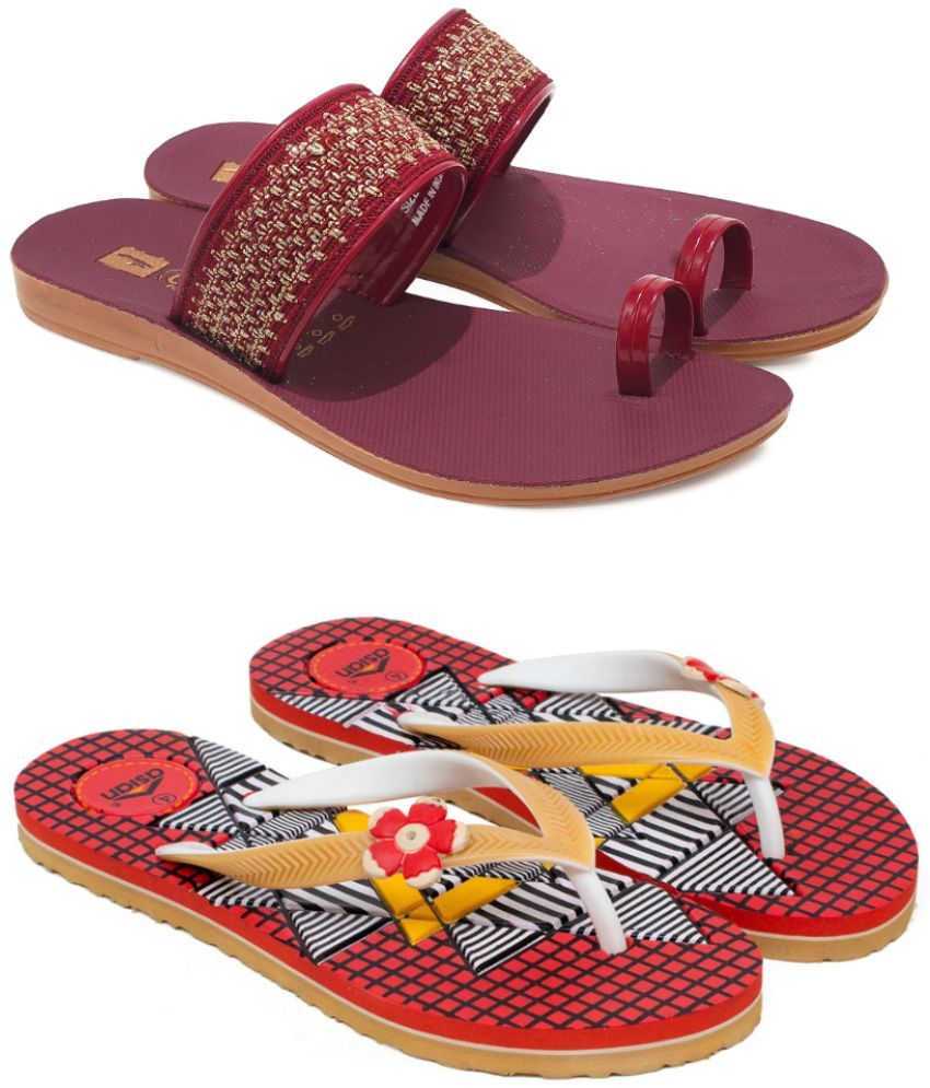     			ASIAN Red Women's Flip Flop