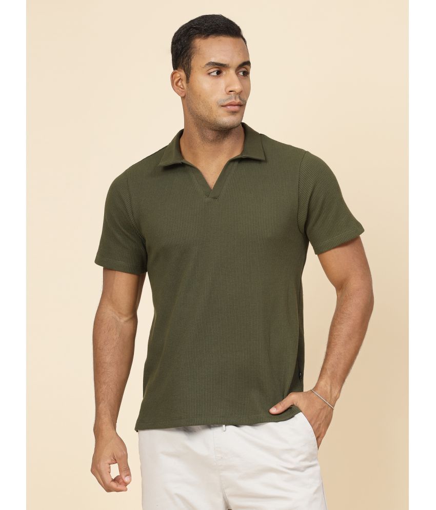     			Rigo Pack of 1 Cotton Slim Fit Self Design Half Sleeves Men's Polo T Shirt ( Olive )