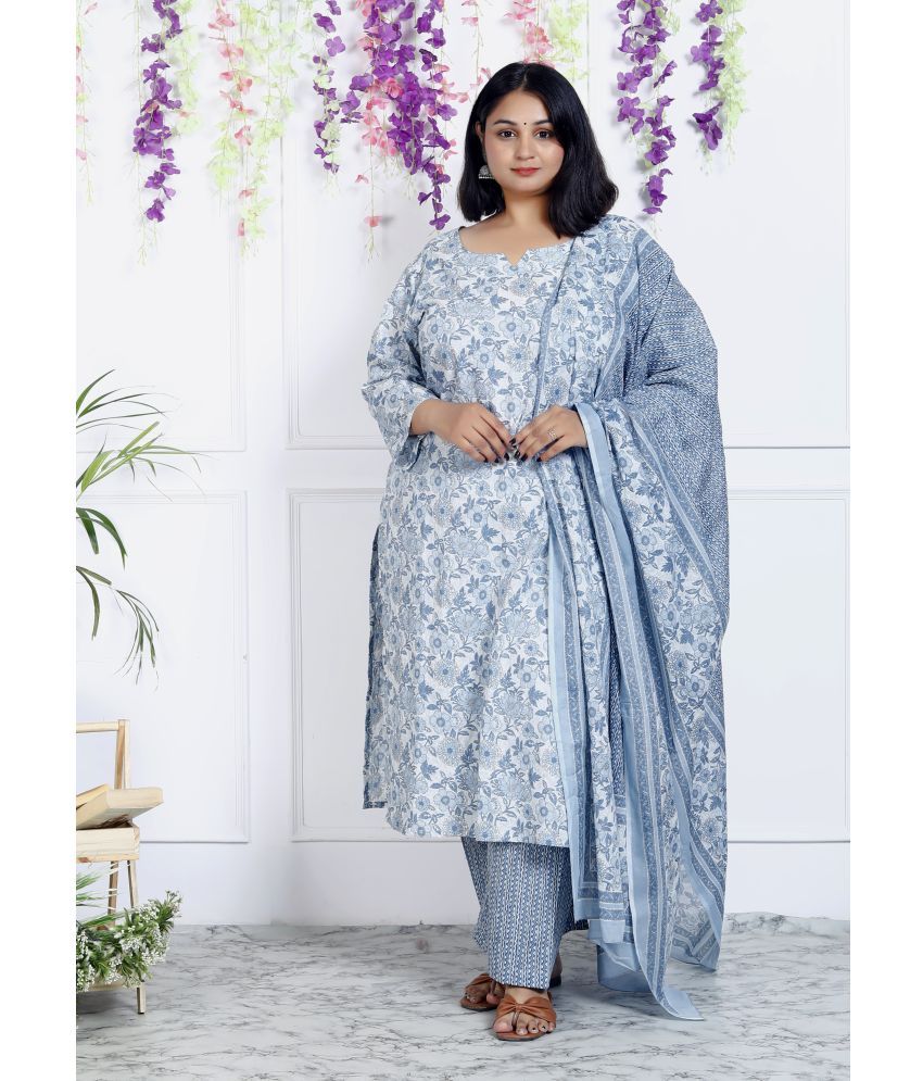     			Swasti Cotton Printed Ethnic Top With Palazzo Women's Stitched Salwar Suit - Grey Melange ( Pack of 1 )