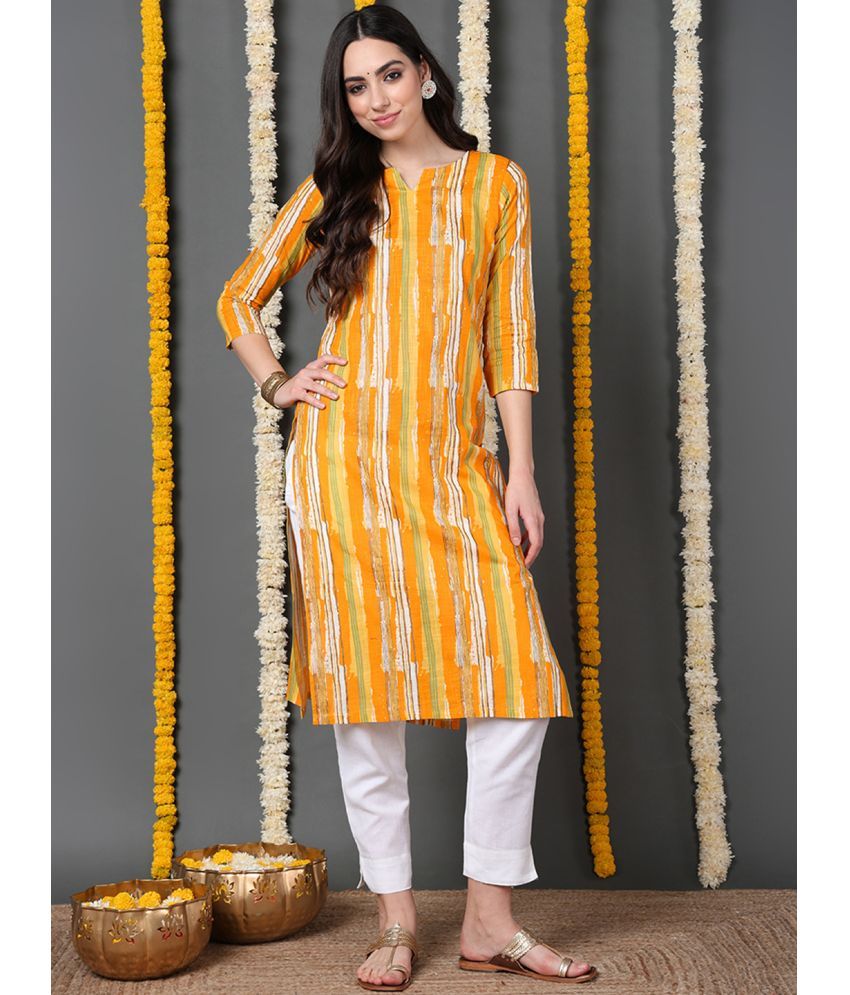     			Vaamsi Cotton Printed Straight Women's Kurti - Yellow ( Pack of 1 )