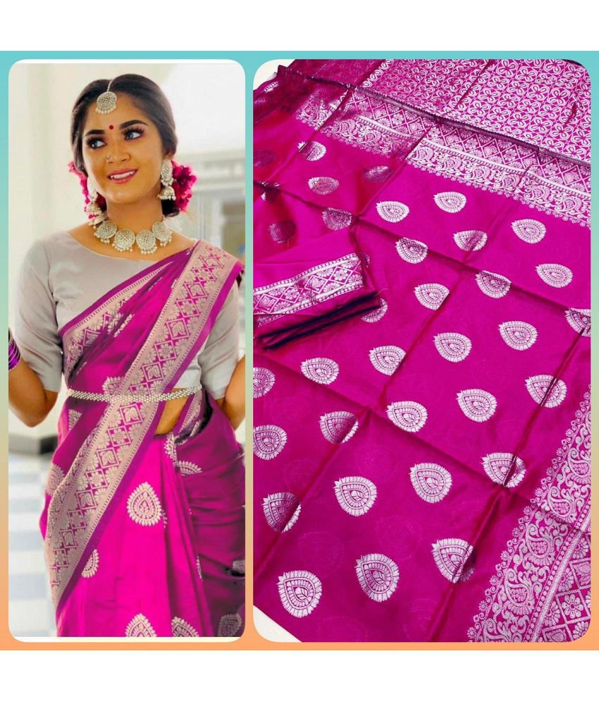     			A TO Z CART Art Silk Solid Saree With Blouse Piece - Fluorescent Pink ( Pack of 1 )