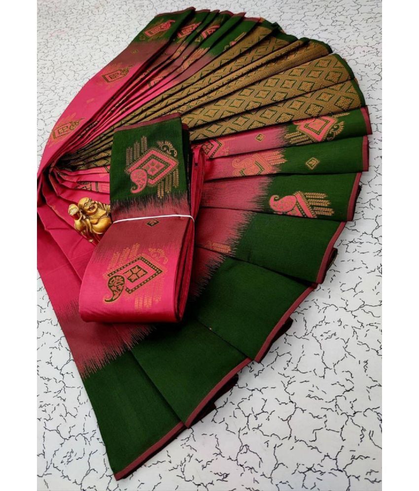     			A TO Z CART Banarasi Silk Solid Saree With Blouse Piece - Rose Gold ( Pack of 1 )