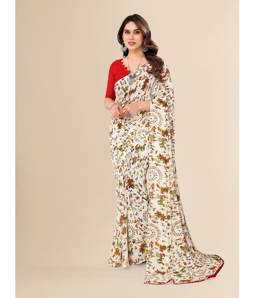     			ANAND SAREES Georgette Printed Saree With Blouse Piece - Cream ( Pack of 1 )