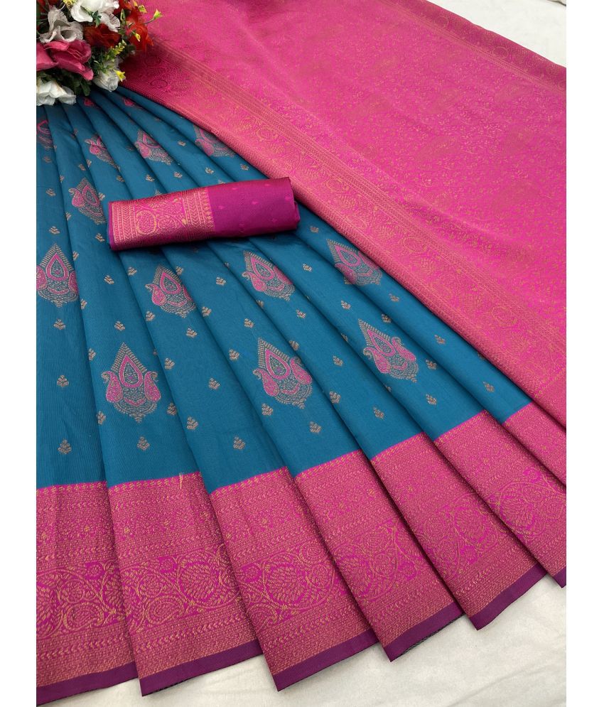     			Aika Banarasi Silk Solid Saree With Blouse Piece - Rama ( Pack of 1 )