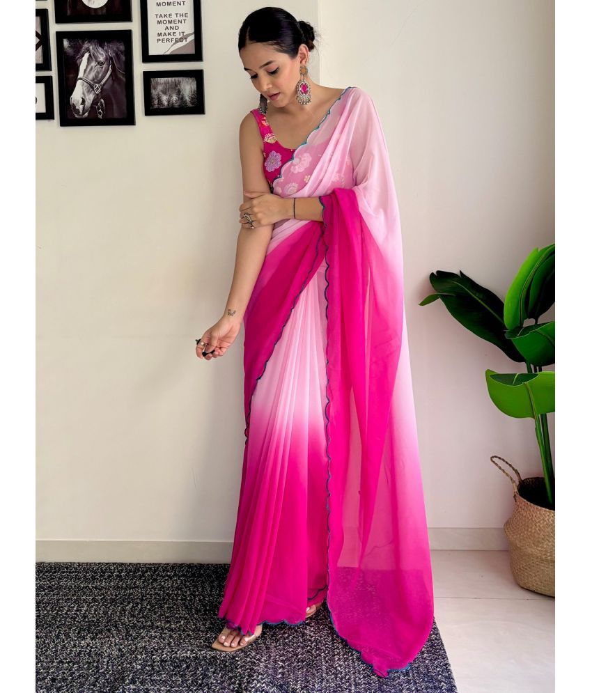     			Aika Georgette Solid Saree With Blouse Piece - Pink ( Pack of 1 )