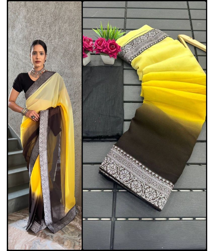     			Aika Georgette Solid Saree With Blouse Piece - Yellow ( Pack of 1 )