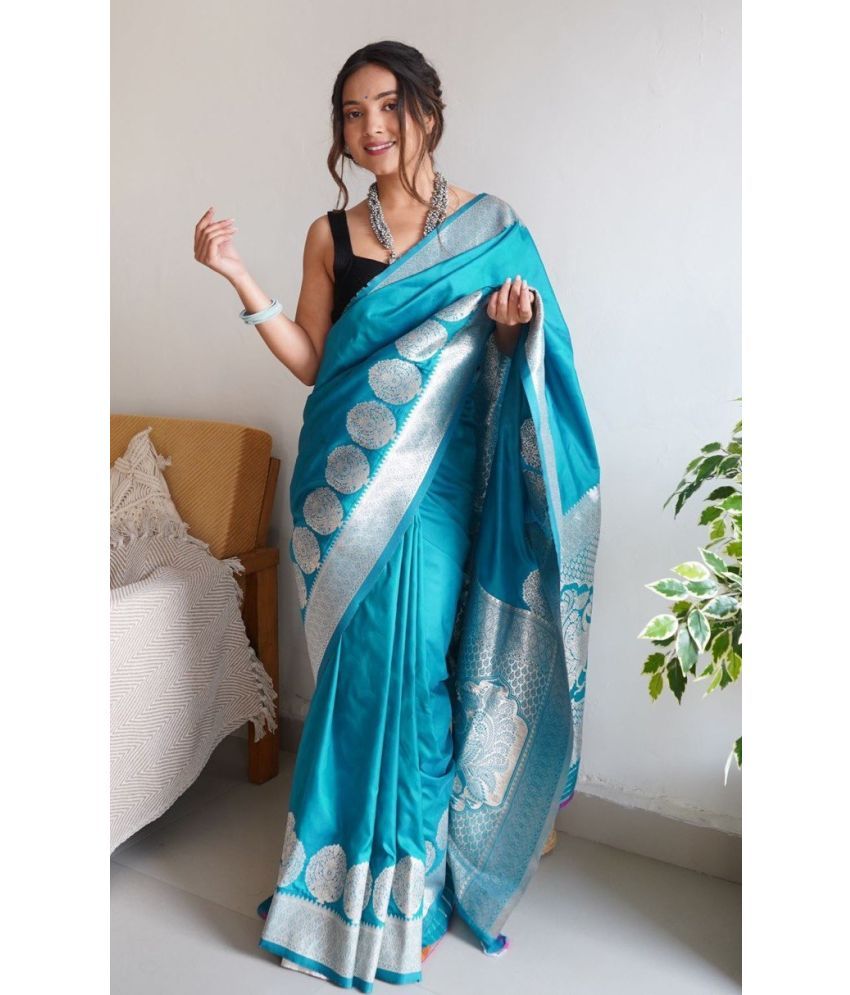     			Balaji's Banarasi Silk Woven Saree With Blouse Piece - SkyBlue ( Pack of 1 )