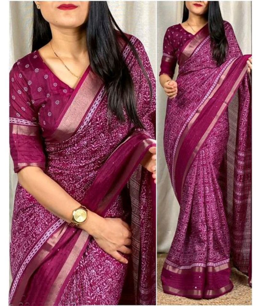     			Bhuwal Fashion Art Silk Printed Saree With Blouse Piece - Magenta ( Pack of 1 )