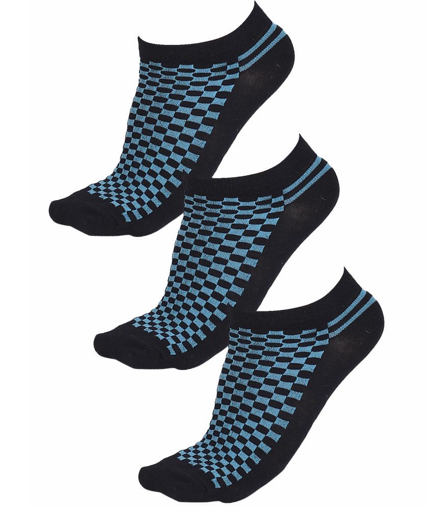     			Bodycare Cotton Blend Men's Checks Blue Ankle Length Socks ( Pack of 3 )