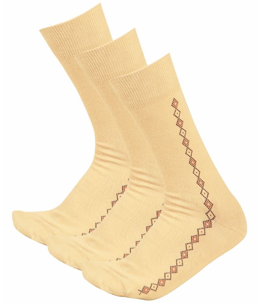     			Bodycare Cotton Blend Men's Printed Beige Mid Length Socks ( Pack of 3 )