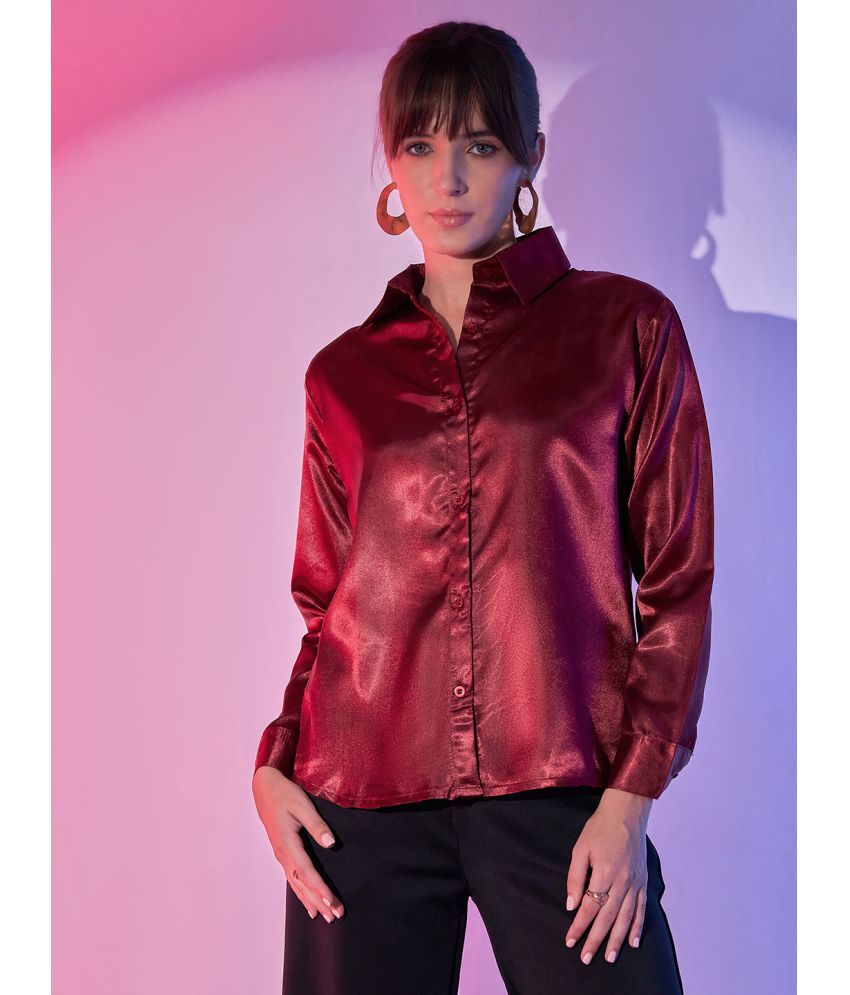     			BuyNewTrend Maroon Satin Women's Shirt Style Top ( Pack of 1 )