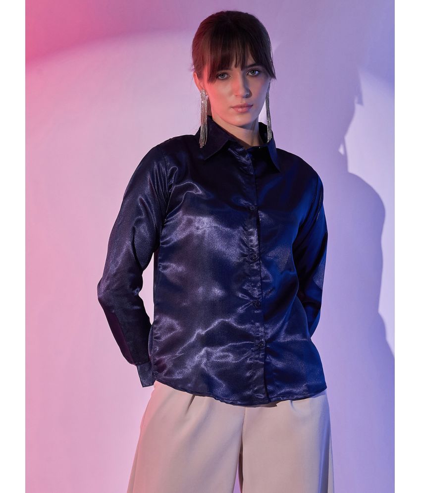     			BuyNewTrend Navy Blue Satin Women's Shirt Style Top ( Pack of 1 )