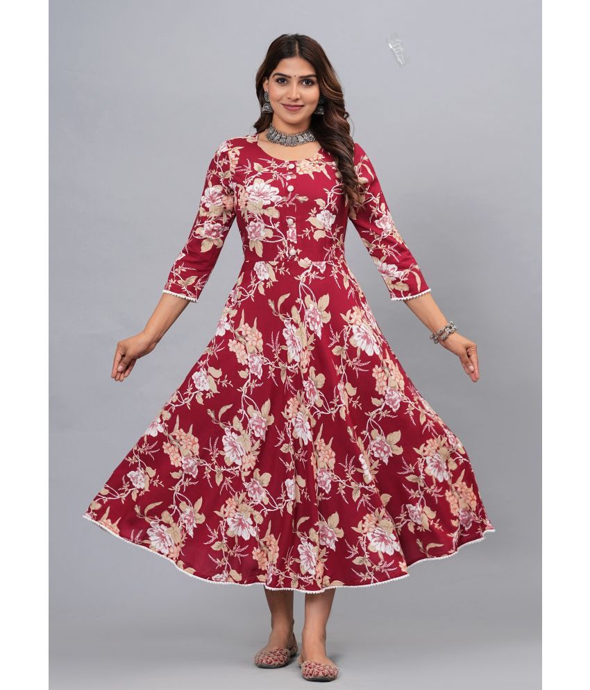     			CTMTEX Rayon Printed Anarkali Women's Kurti - Red,White ( Pack of 1 )