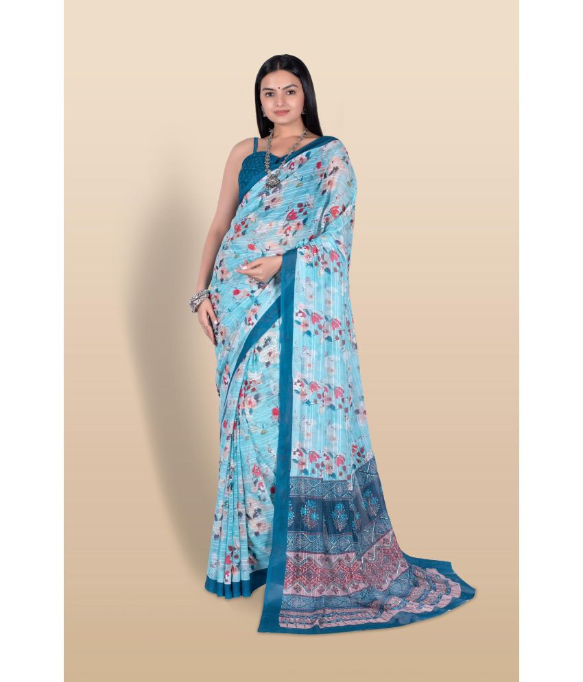     			Chashni Art Silk Printed Saree With Blouse Piece - LightBLue ( Pack of 1 )