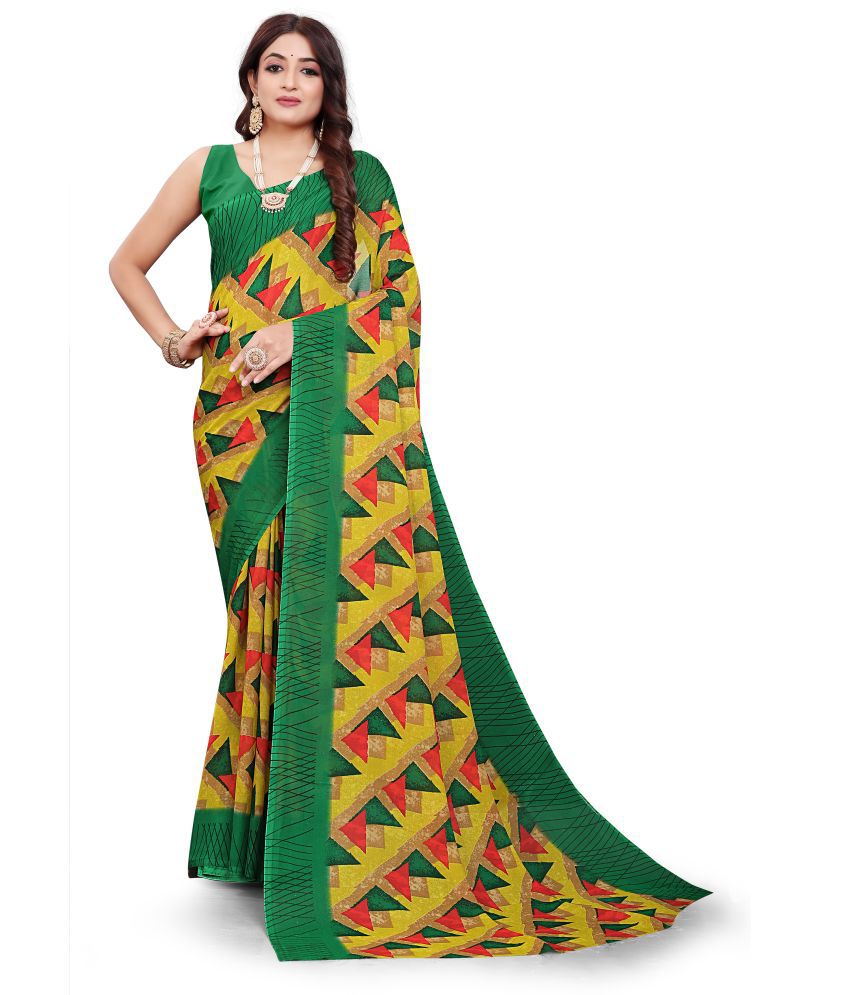     			Chashni Georgette Printed Saree With Blouse Piece - Mustard ( Pack of 1 )