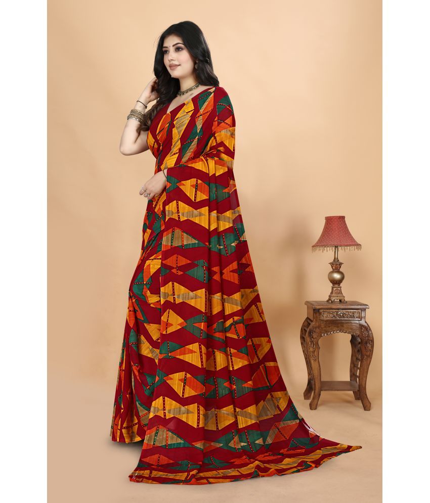     			Chashni Georgette Printed Saree With Blouse Piece - Maroon ( Pack of 1 )