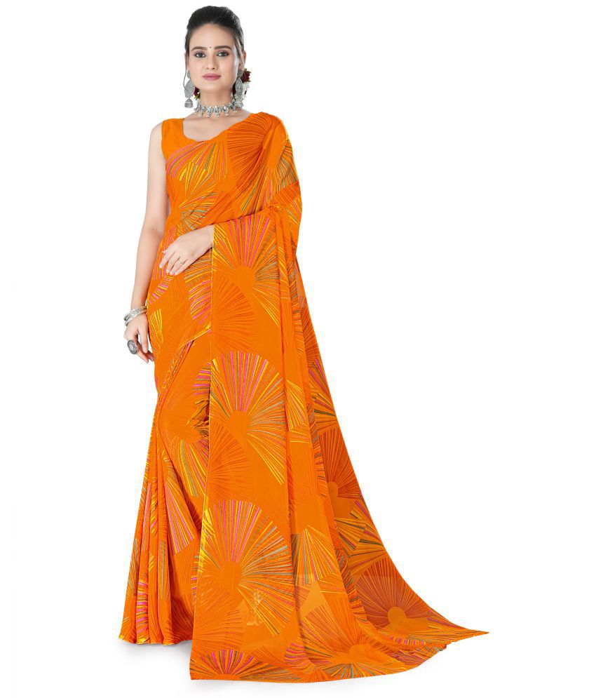     			Chashni Georgette Printed Saree With Blouse Piece - Orange ( Pack of 1 )