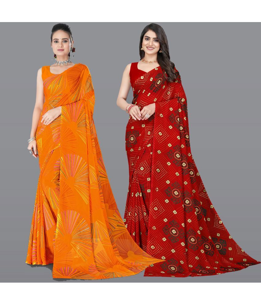     			Chashni Georgette Printed Saree With Blouse Piece - Multicolor ( Pack of 2 )