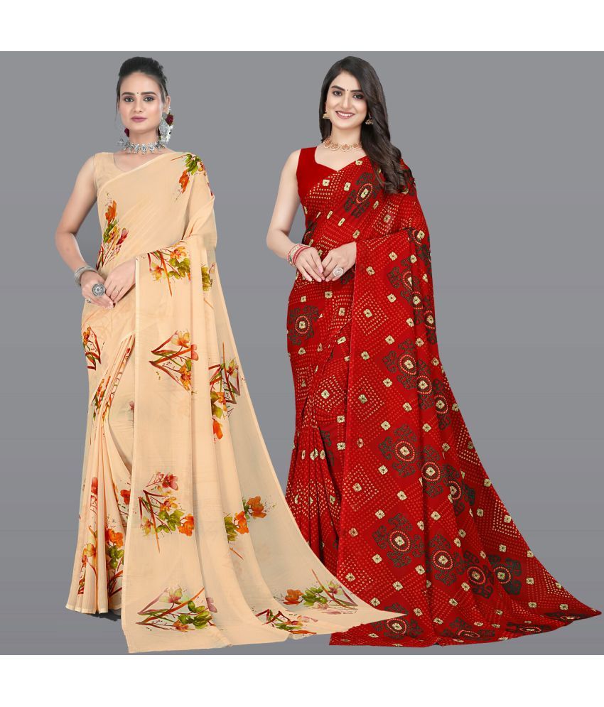     			Chashni Georgette Printed Saree With Blouse Piece - Multicolor ( Pack of 2 )