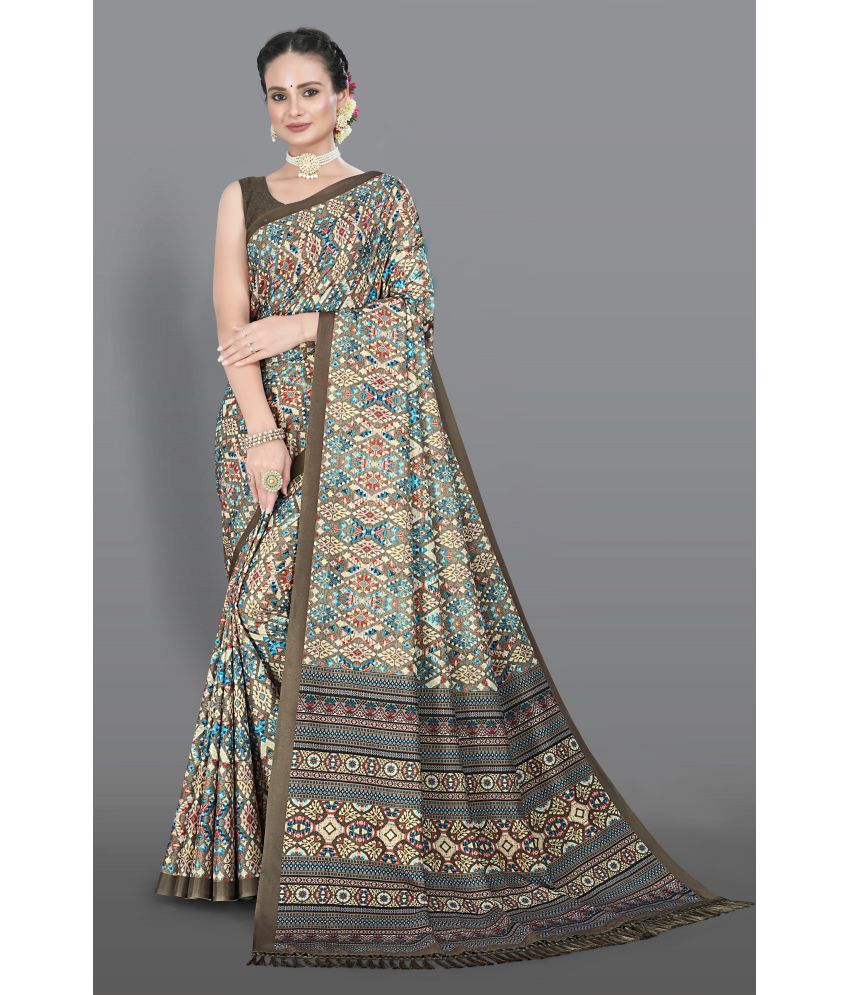     			Chashni Satin Printed Saree With Blouse Piece - Olive ( Pack of 1 )