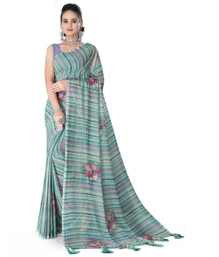     			Chashni Silk Blend Printed Saree With Blouse Piece - Green ( Pack of 1 )