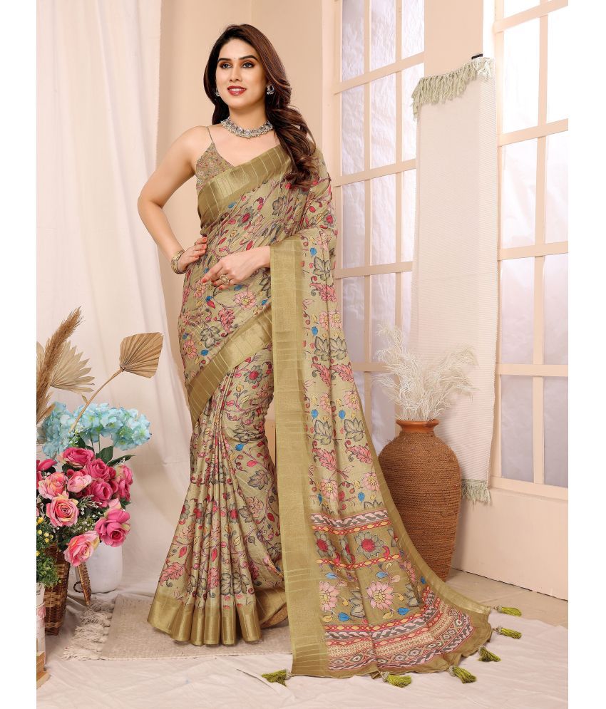     			Chashni Silk Blend Printed Saree With Blouse Piece - Green ( Pack of 1 )