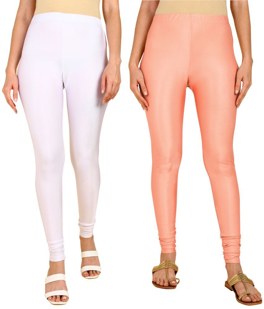     			Colorscube - Peach,White Lycra Women's Churidar ( Pack of 2 )