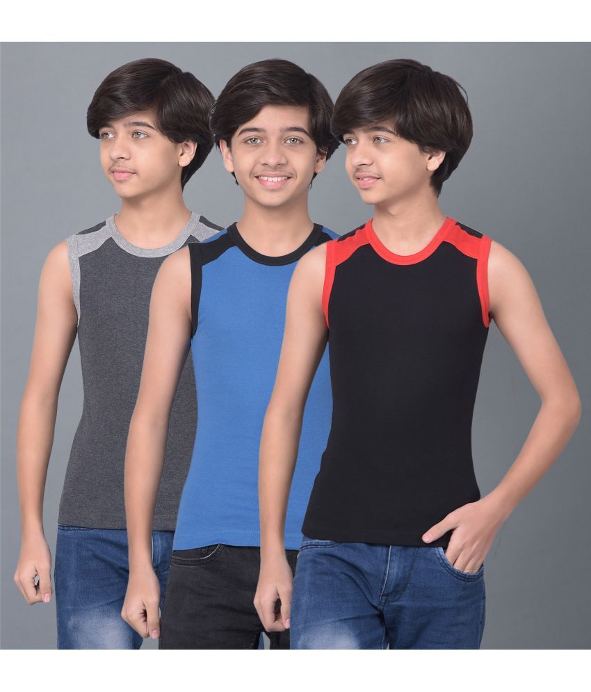     			Dollar Bigboss Multi Color Cotton Blend Solid Boys Vest ( Pack of 3 )